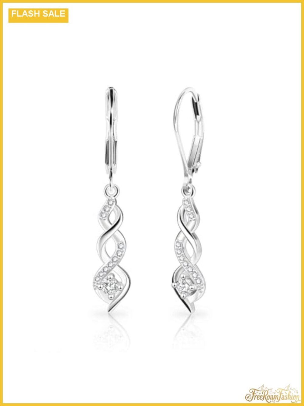 Silver Dangle Earrings Cubic Zirconia Infinity Drop Leverback Women Jewelry